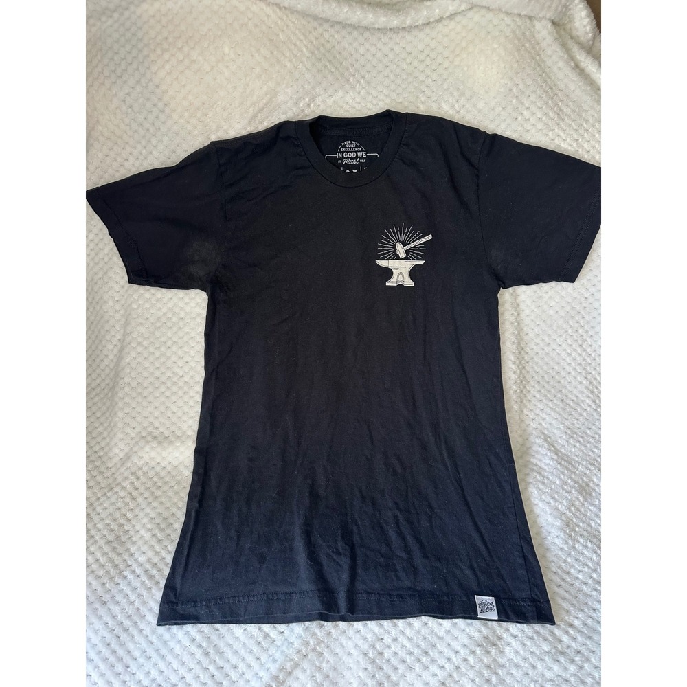 In God We Must Forge While The Iron Is Hot Black Graphic T-Shirt Mens Medium